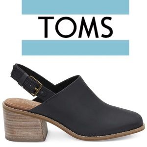 Tom’s Black Leather Leila Slingback Clogs/Mules